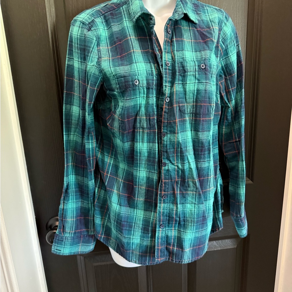 St. John's Bay Teal and Navy Plaid Shirt